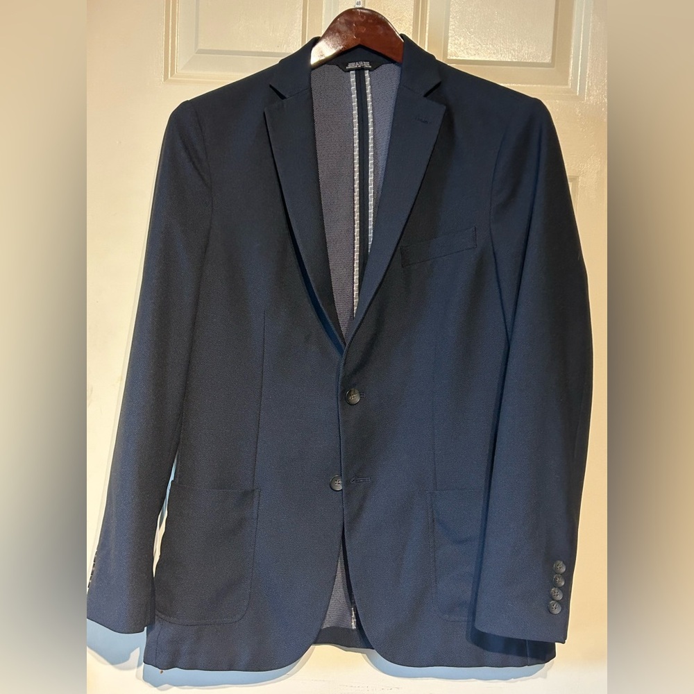 Haggar H26 Mens Two Button Tailored Fit The Park Blazer Navy Birdseye Size M 42R